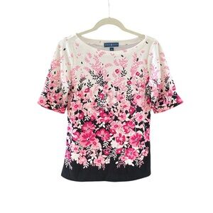 Karen Scott Floral Cuff-Sleeved Top